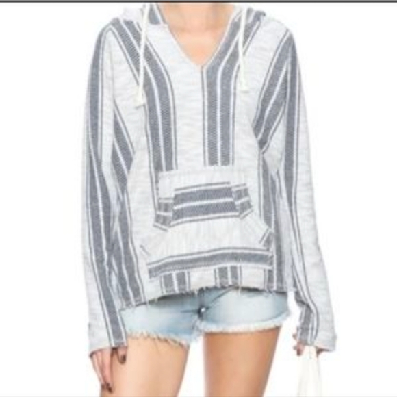 Ocean Drive Stripe Printed Baja Hoodie Beachy Boho Streetwear - Picture 1 of 8